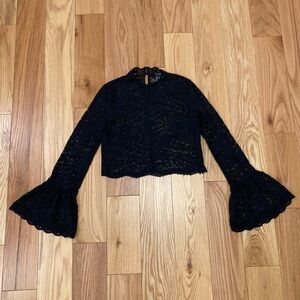 Black Cropped Lace Bell Sleeve Top Size M Forever 21 Witchy High Neck Keyhole